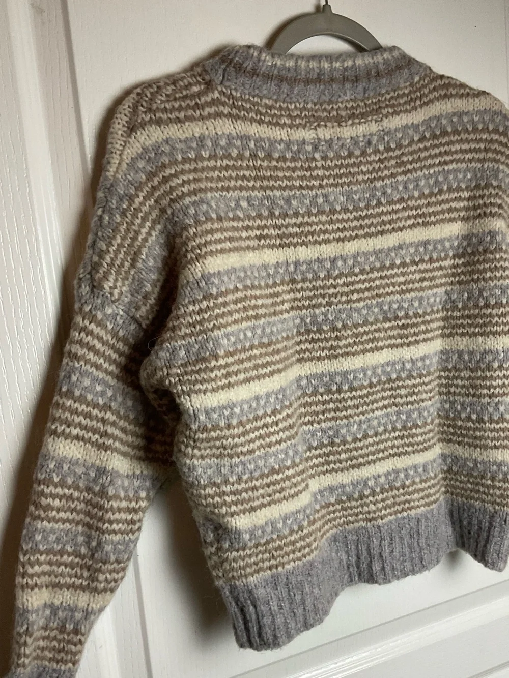 Esmara Knit Striped Sweater Gray Beige Cream Mock Neck Soft Cozy Size S